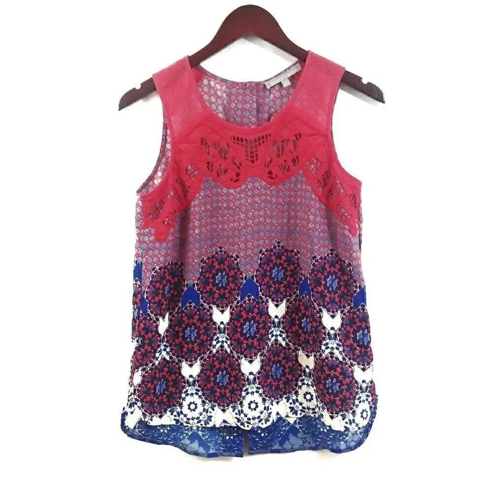 Daniel Rainn PXS Top Sleeveless Floral Print Blue Pink Sleeveless